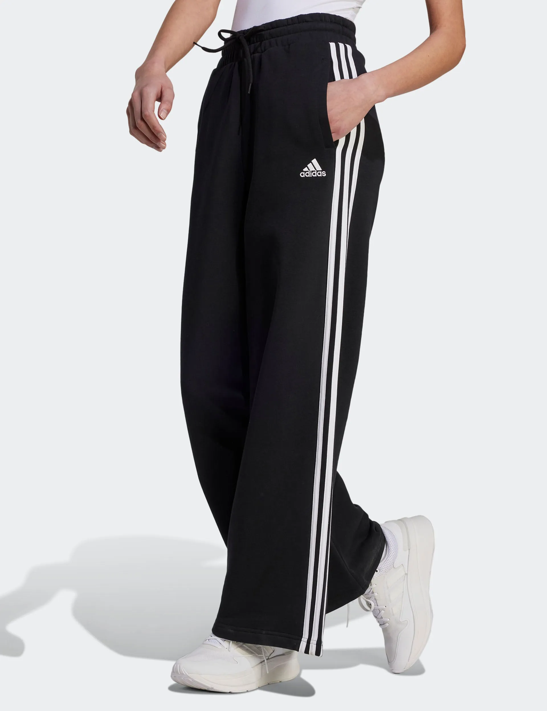 Essentials 3-Stripes French Terry Wide Joggers - Black/White