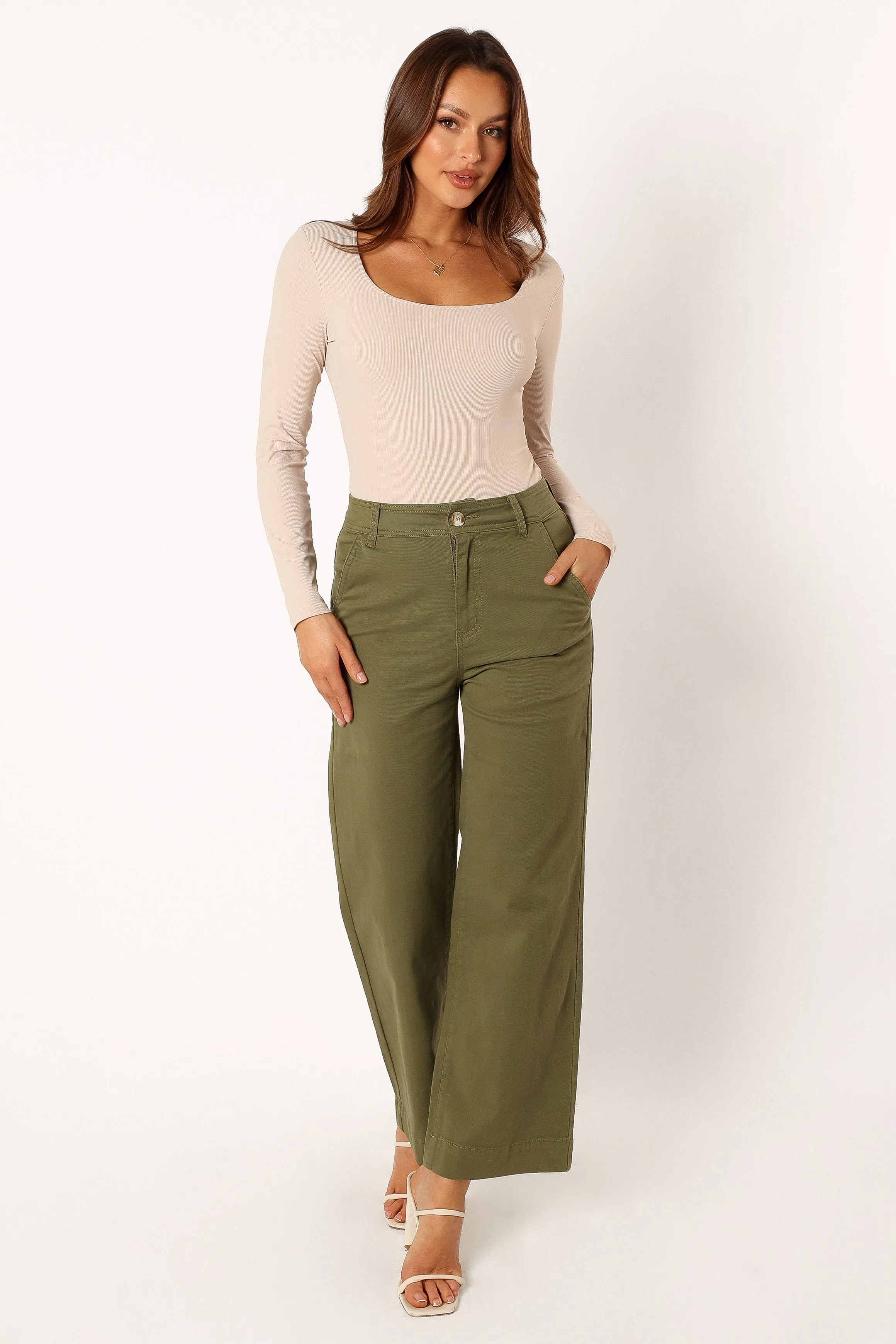 Georgia Wide Leg Pant - Dark Olive