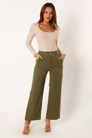 Georgia Wide Leg Pant - Dark Olive