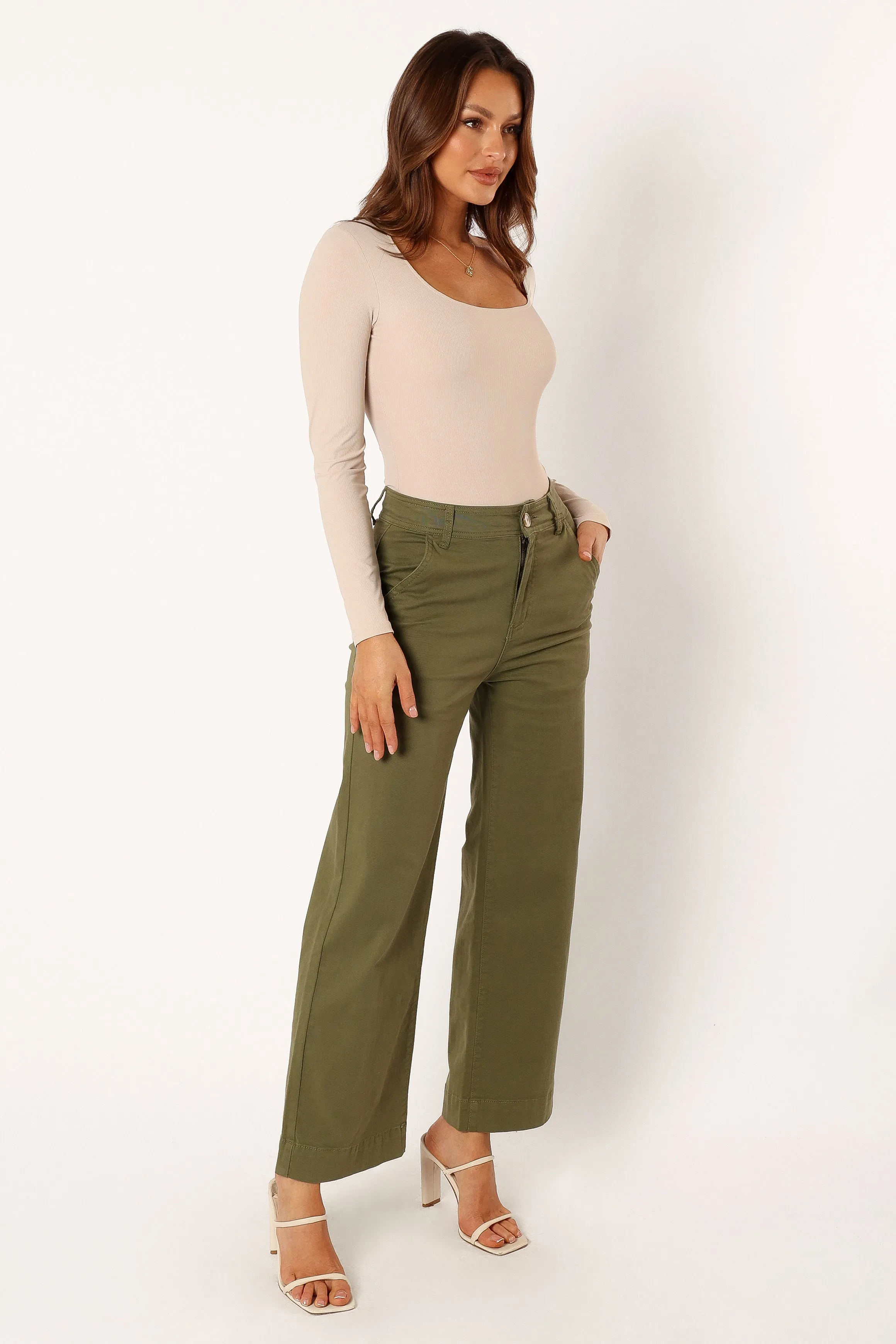 Georgia Wide Leg Pant - Dark Olive