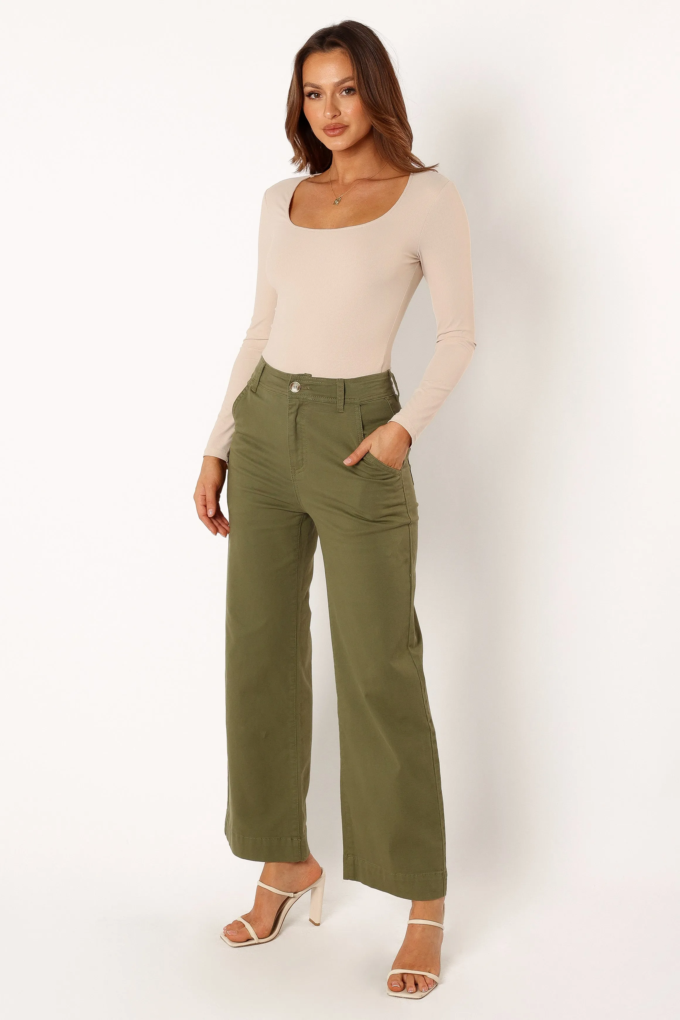 Georgia Wide Leg Pant - Dark Olive