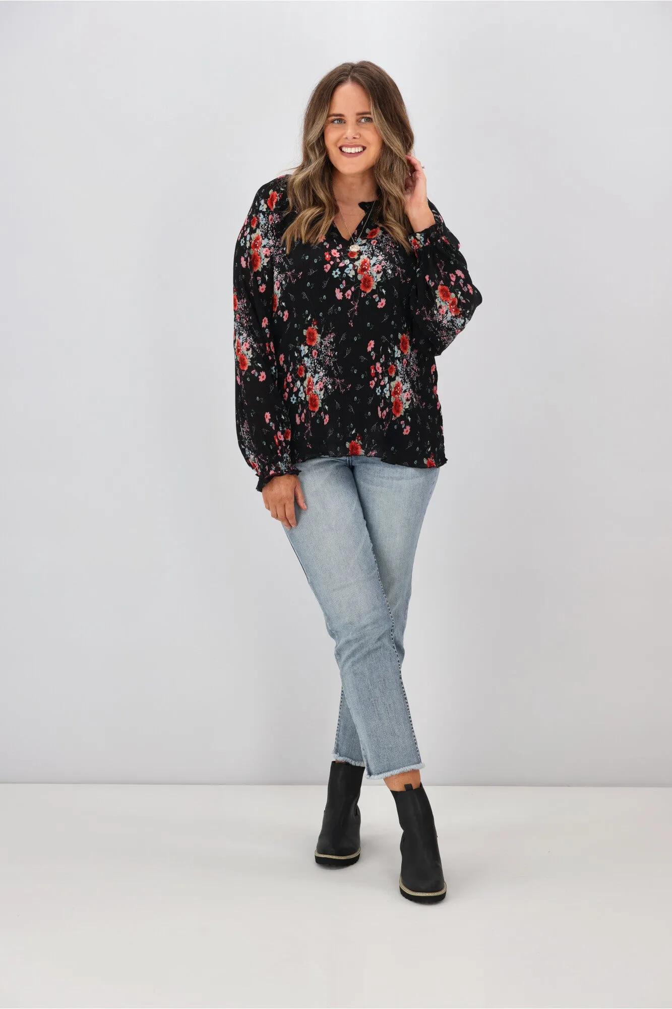 Gloss By Shine On Mila Micro Pleated Blouse Black