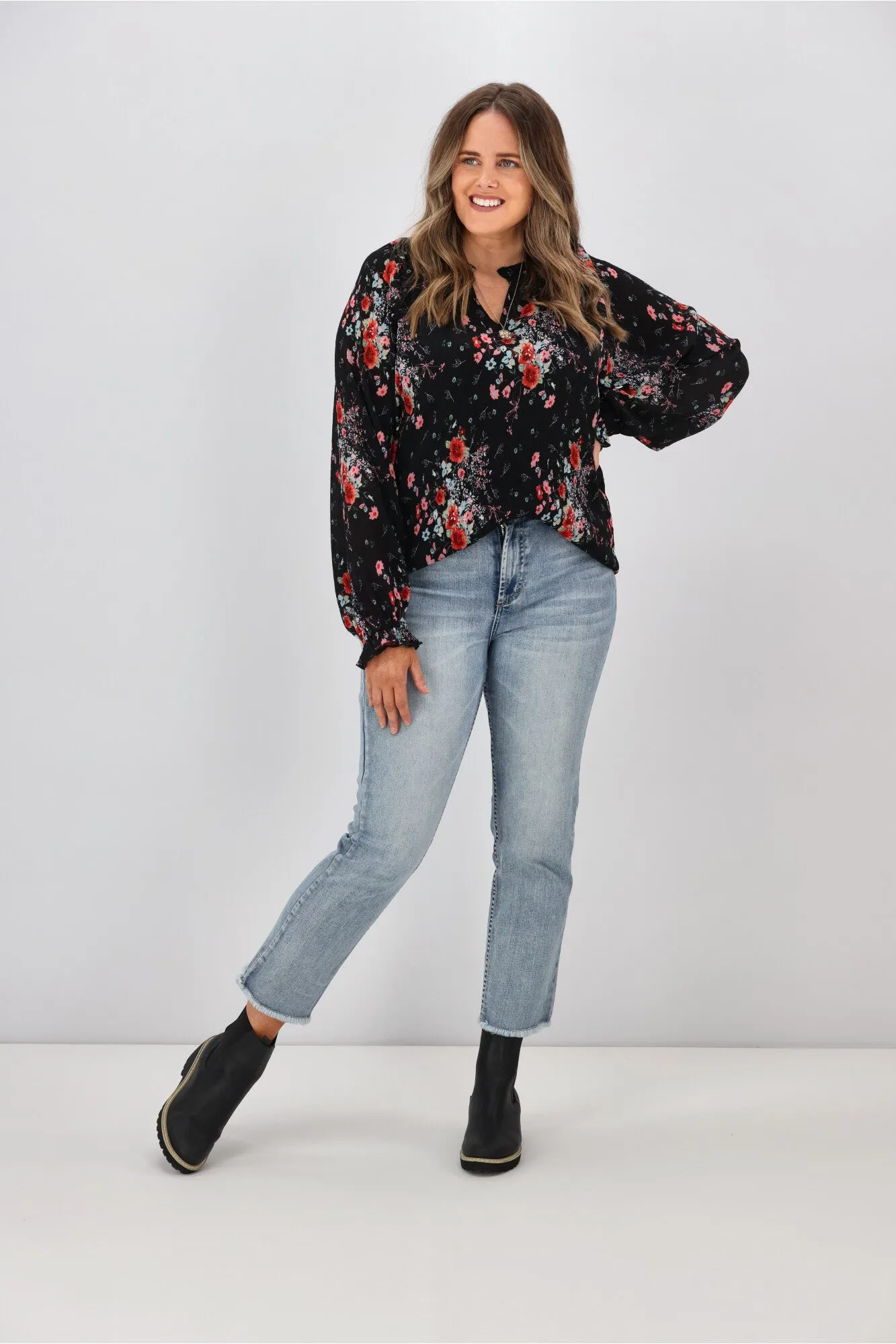 Gloss By Shine On Mila Micro Pleated Blouse Black