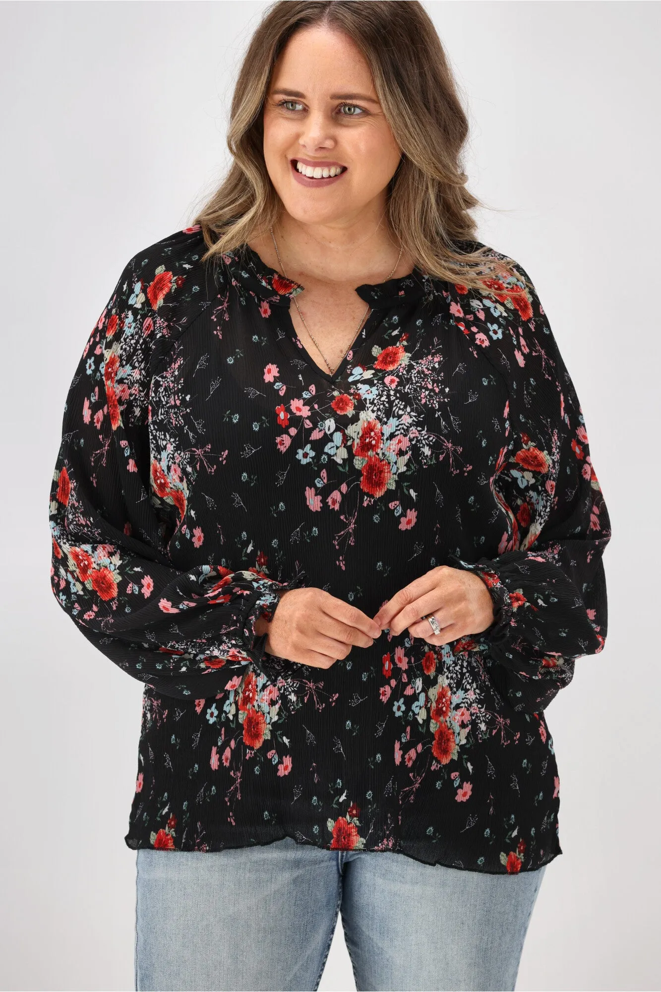 Gloss By Shine On Mila Micro Pleated Blouse Black