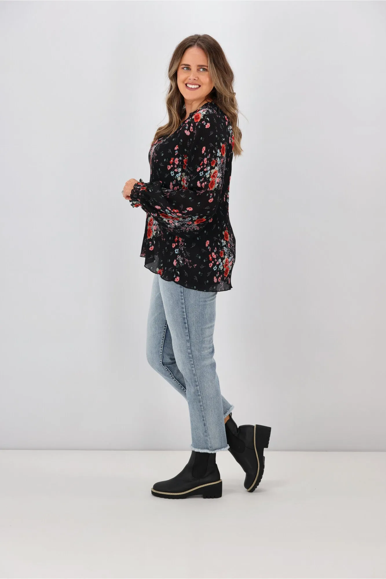 Gloss By Shine On Mila Micro Pleated Blouse Black