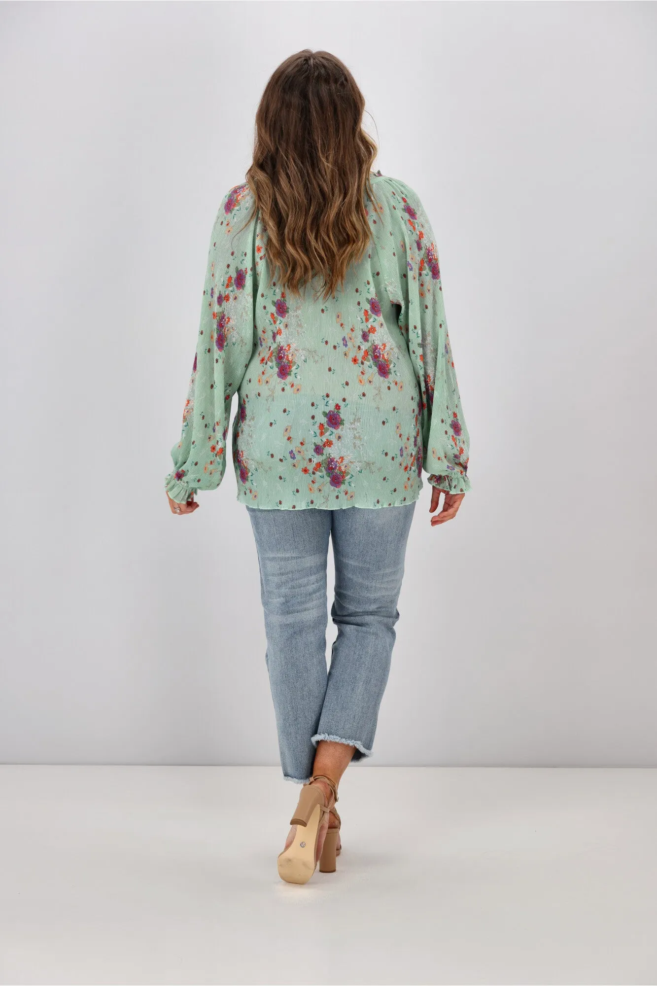 Gloss By Shine On Mila Micro Pleated Blouse Sage