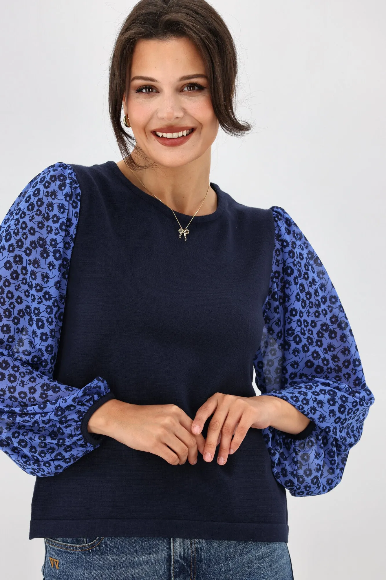 Gloss The Label Sable Contrast Sleeve Top Azure Floral