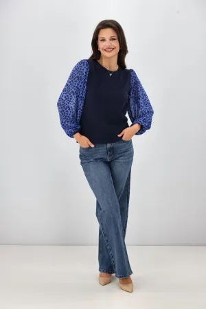 Gloss The Label Sable Contrast Sleeve Top Azure Floral