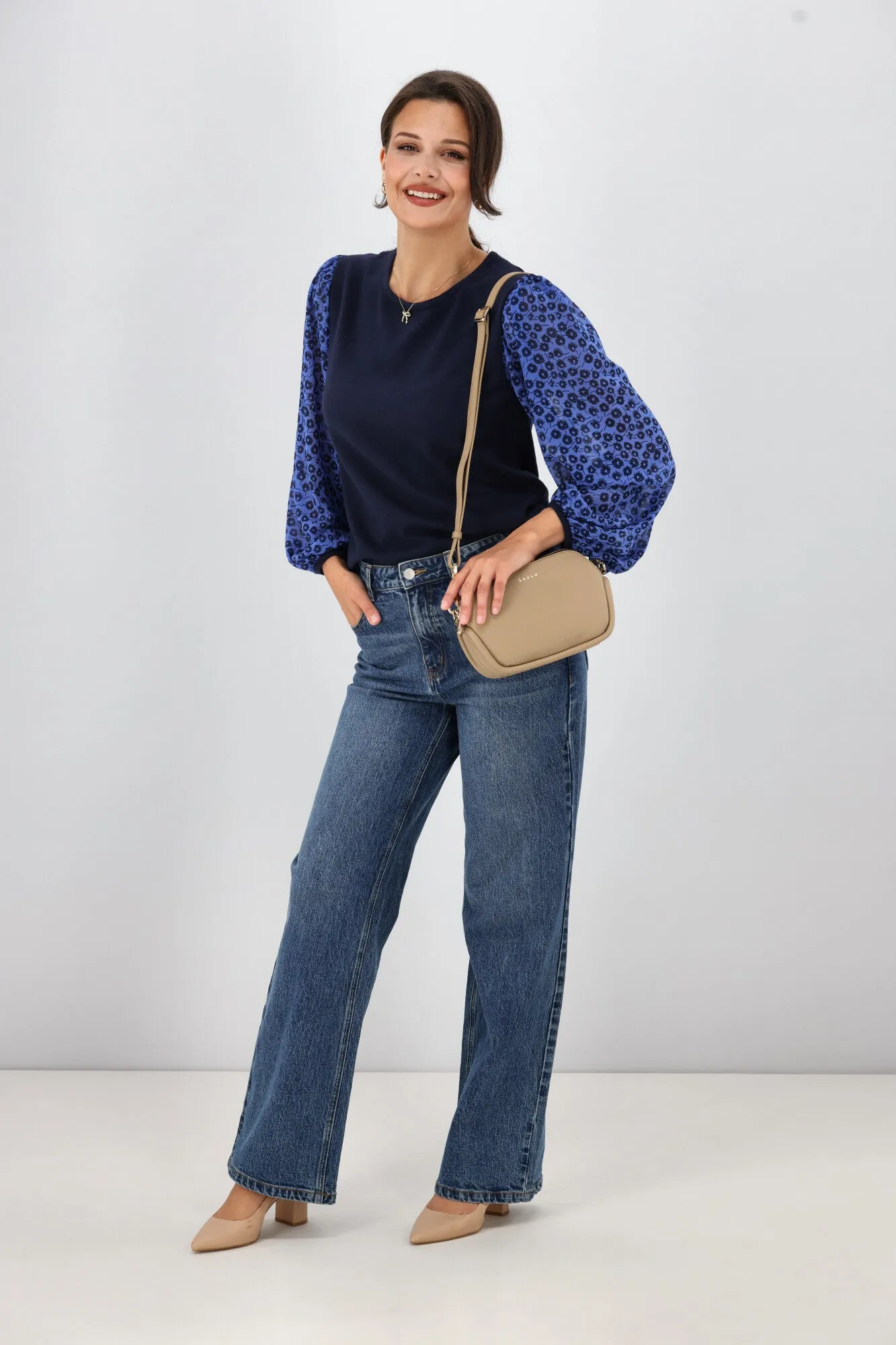Gloss The Label Sable Contrast Sleeve Top Azure Floral