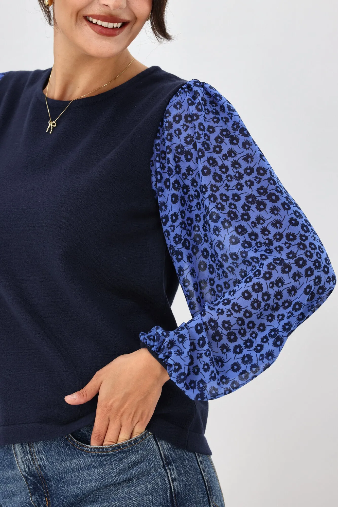 Gloss The Label Sable Contrast Sleeve Top Azure Floral