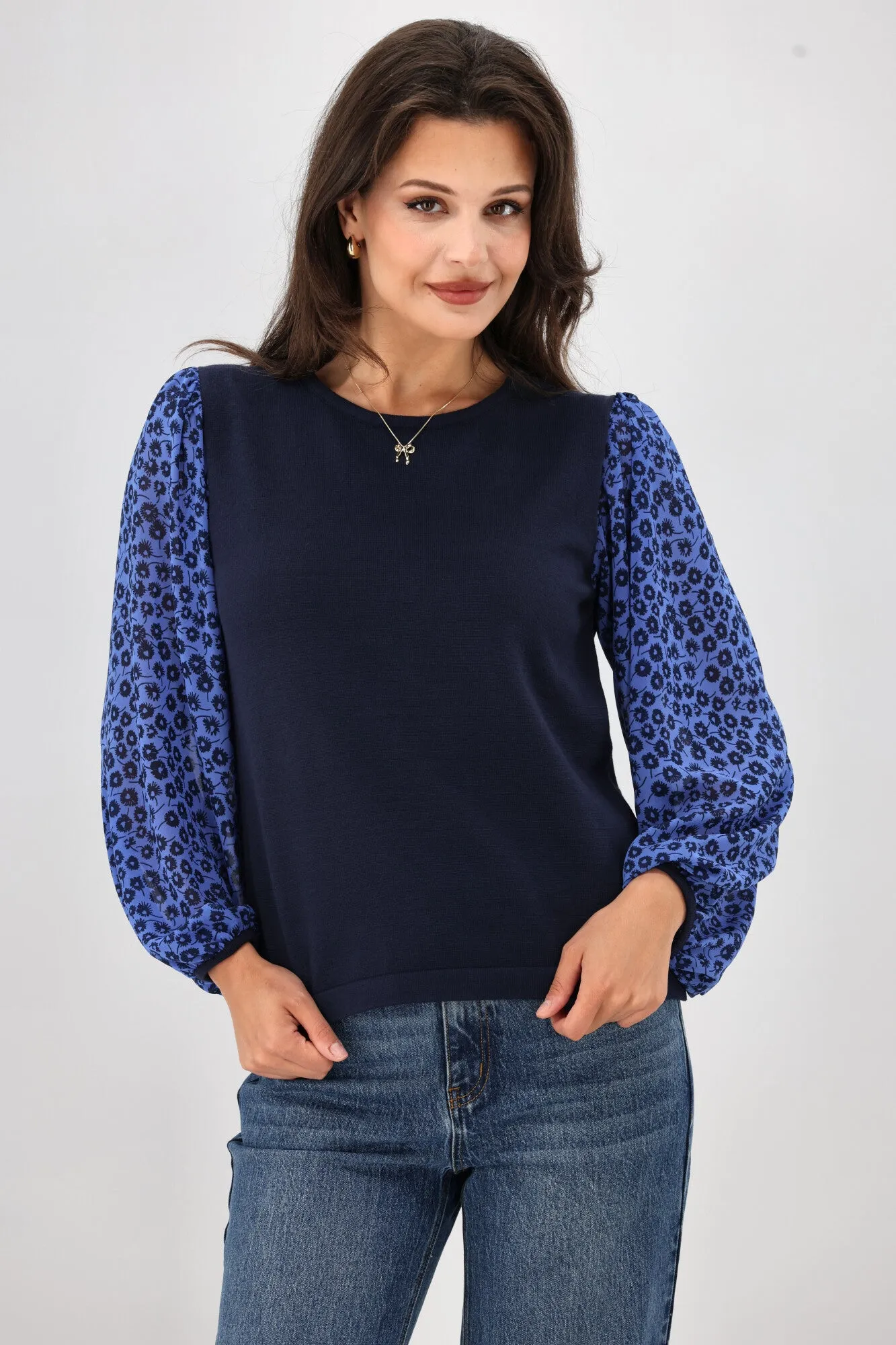 Gloss The Label Sable Contrast Sleeve Top Azure Floral