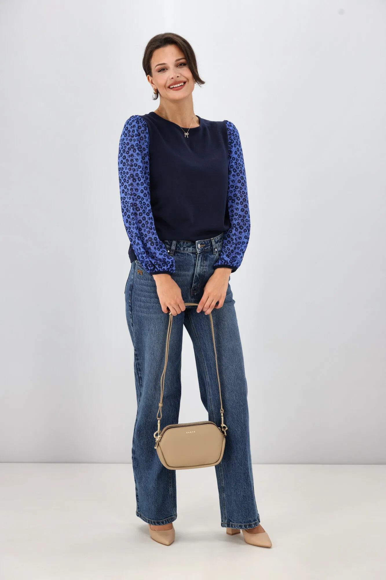 Gloss The Label Sable Contrast Sleeve Top Azure Floral