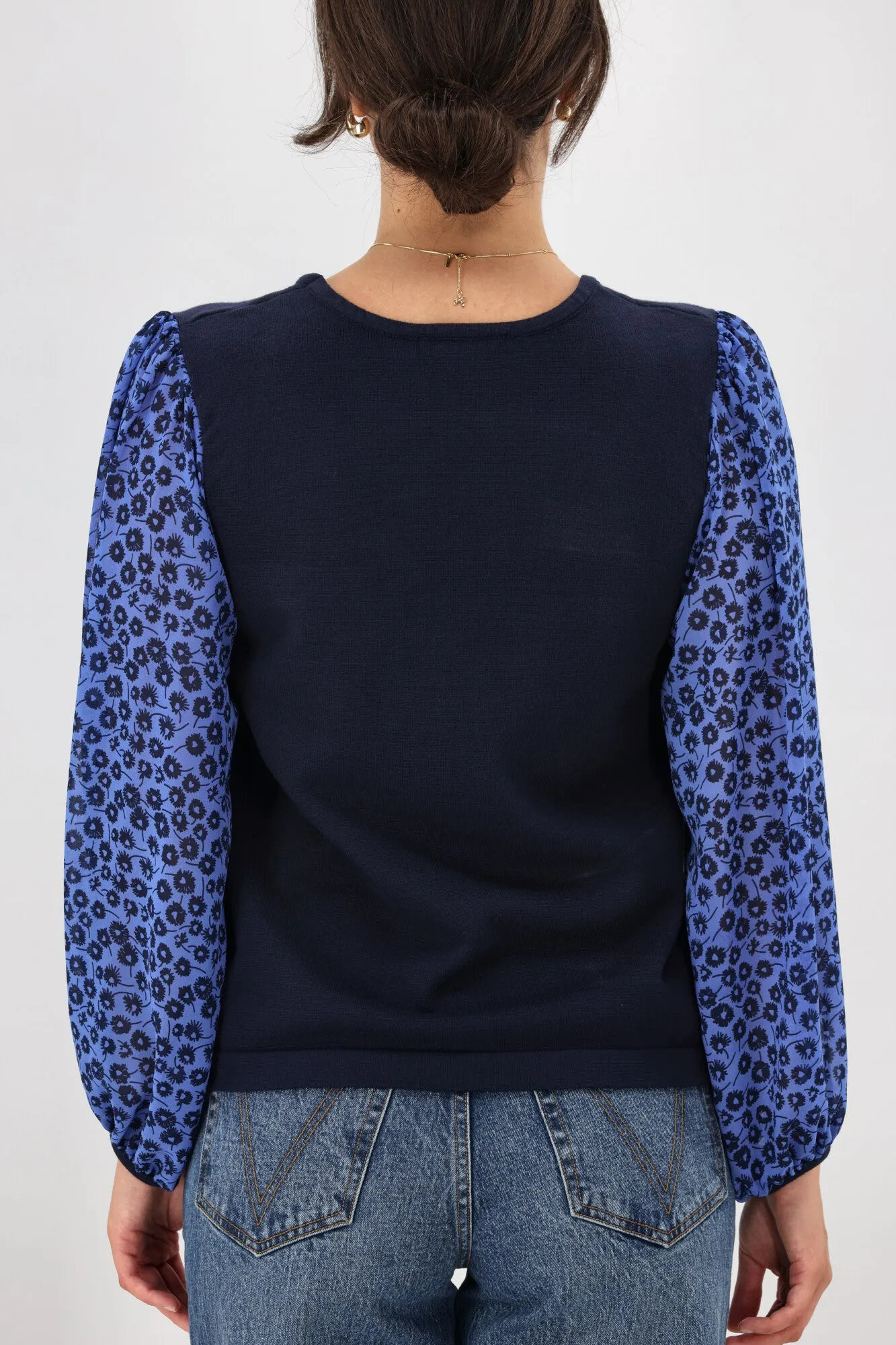 Gloss The Label Sable Contrast Sleeve Top Azure Floral