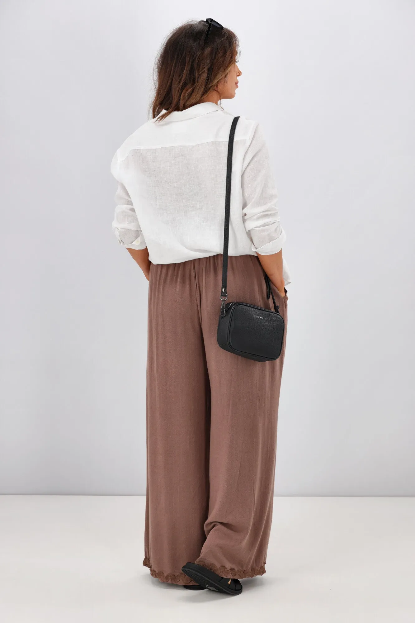 Grace & Co Ric Rac Trim Linen Pants Chocolate