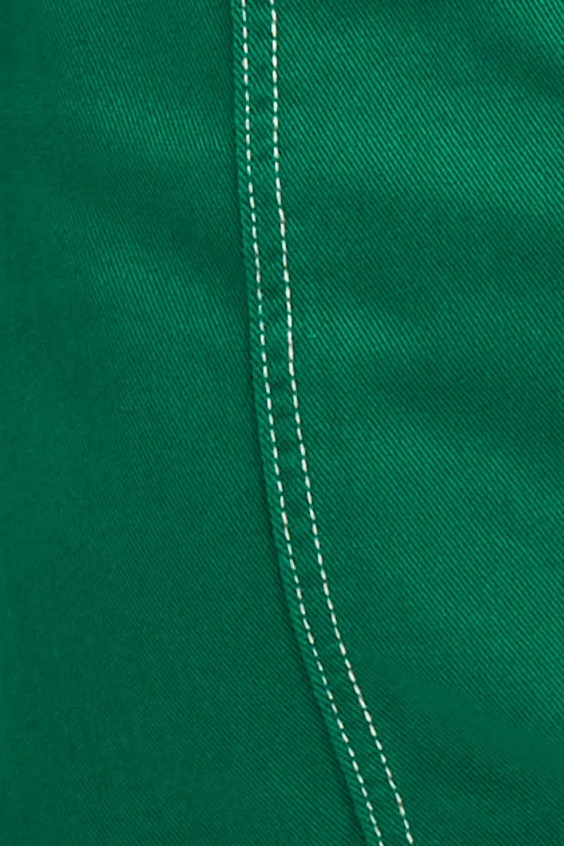 Green Contrast Stitch Mini Skirt