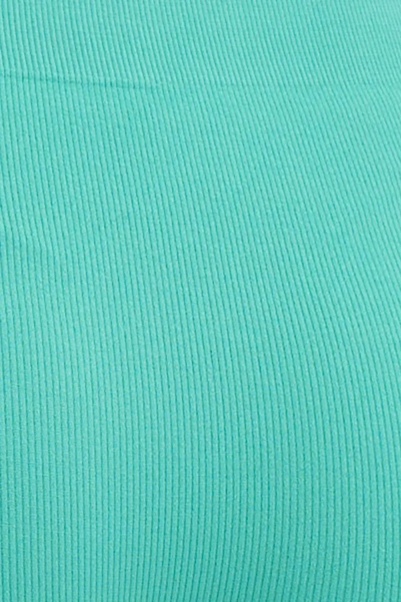 Green High Neck Rib Bind Detail Seamless Tank