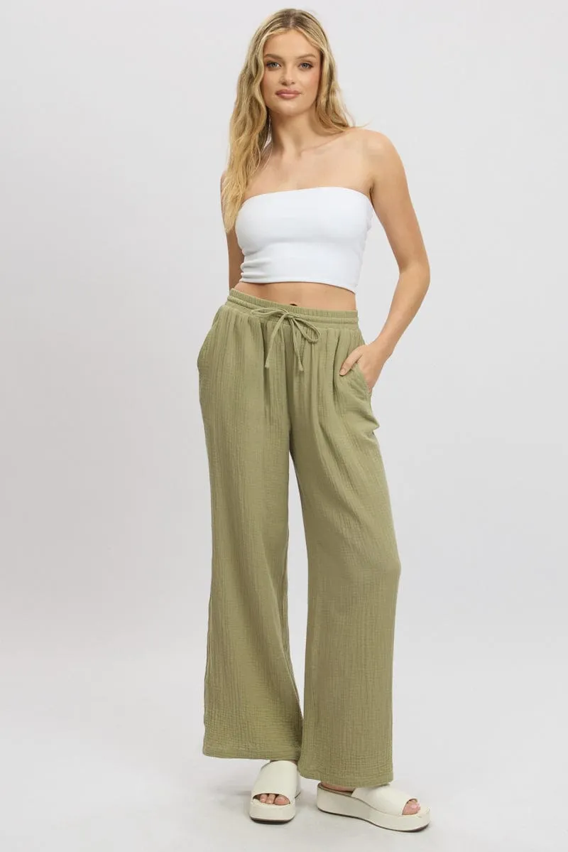 Green Wide Leg Pants Elasticated Waist