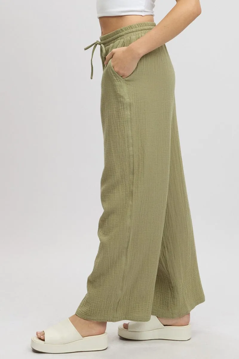 Green Wide Leg Pants Elasticated Waist