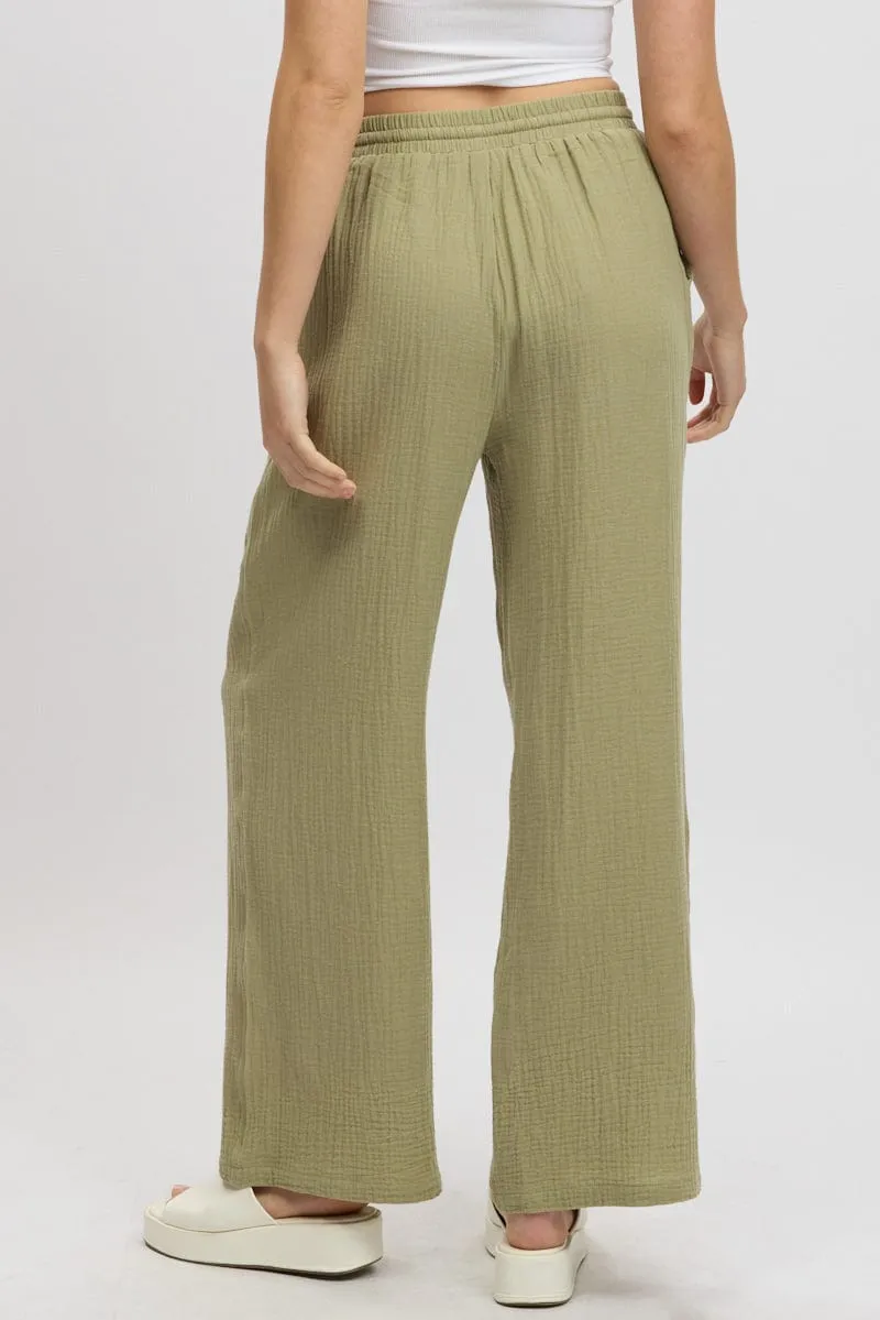 Green Wide Leg Pants Elasticated Waist