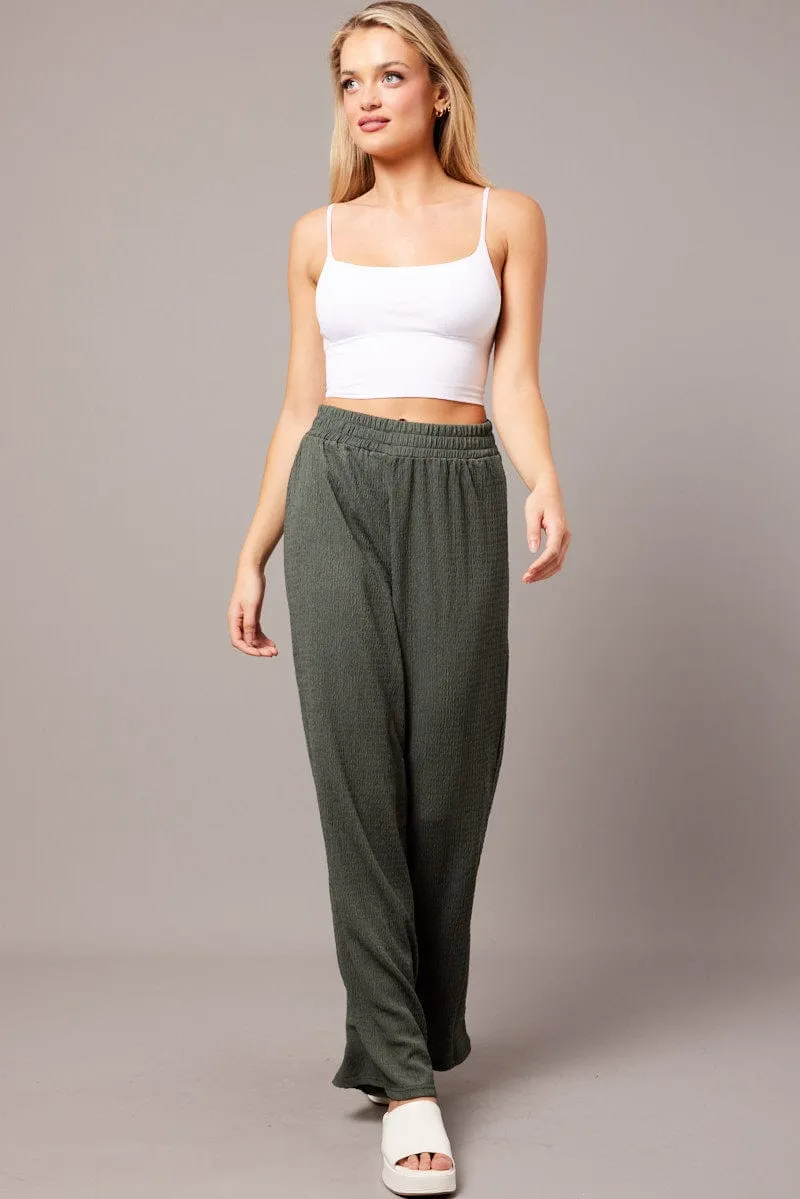 Green Wide Leg Pants Elasticated Waist