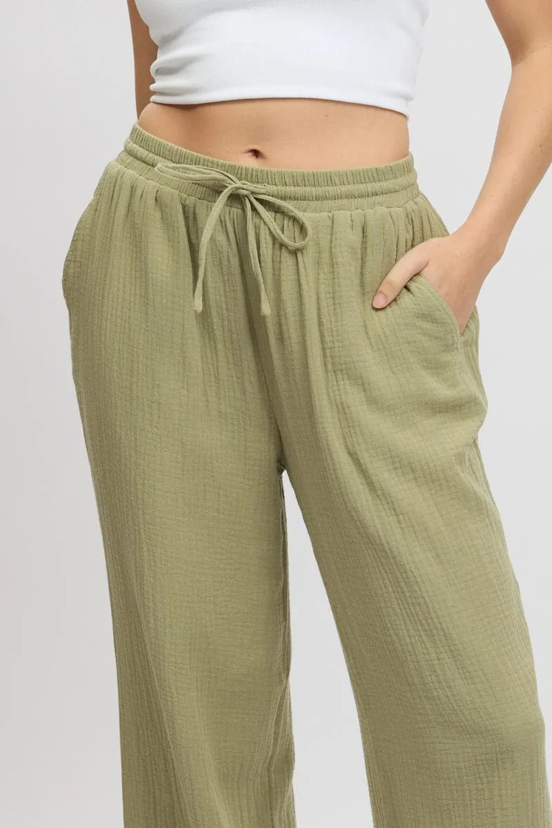 Green Wide Leg Pants Elasticated Waist