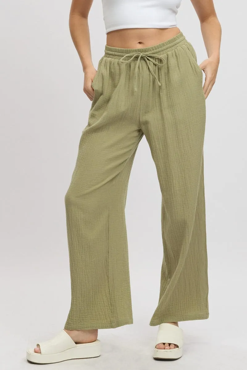 Green Wide Leg Pants Elasticated Waist
