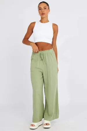 Green Wide Leg Pants High Rise