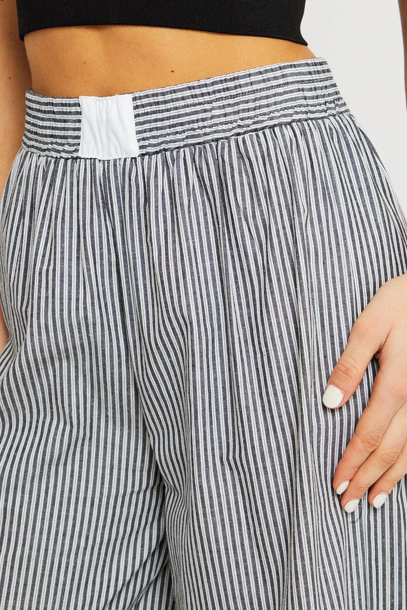 Grey Stripe Wide Leg Pants High Rise