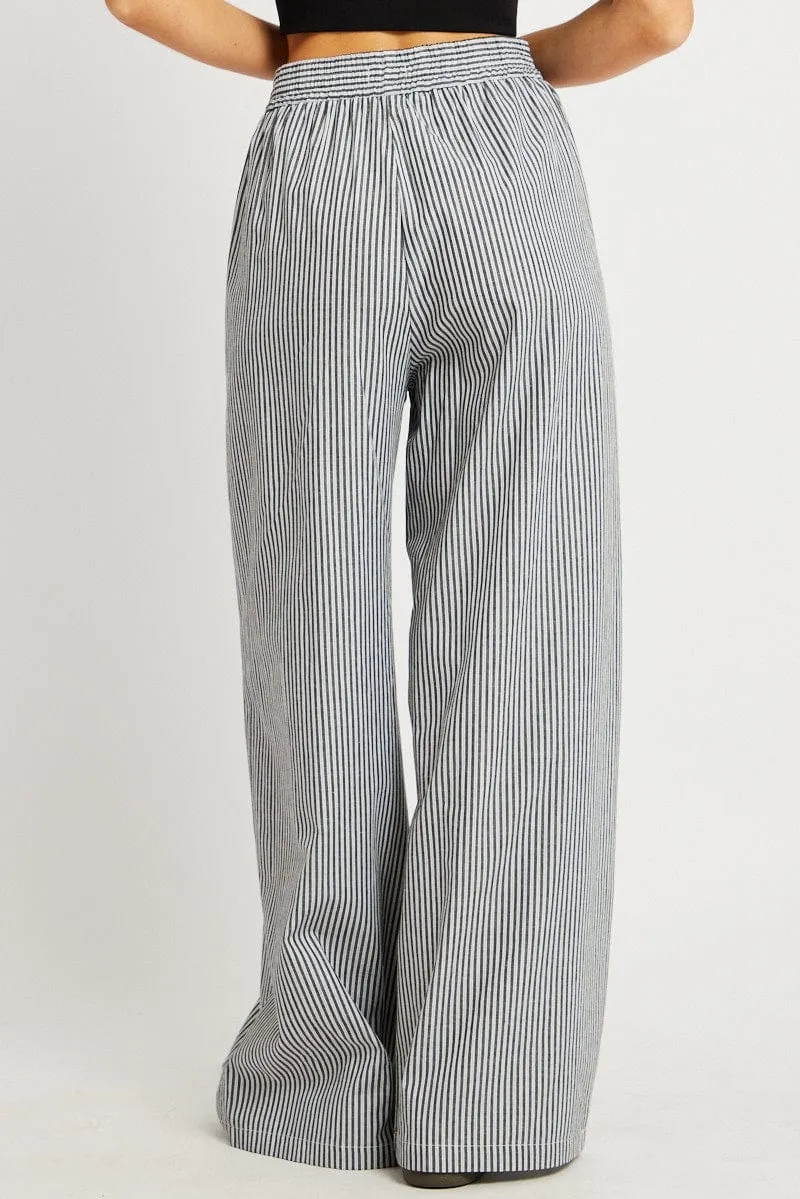 Grey Stripe Wide Leg Pants High Rise