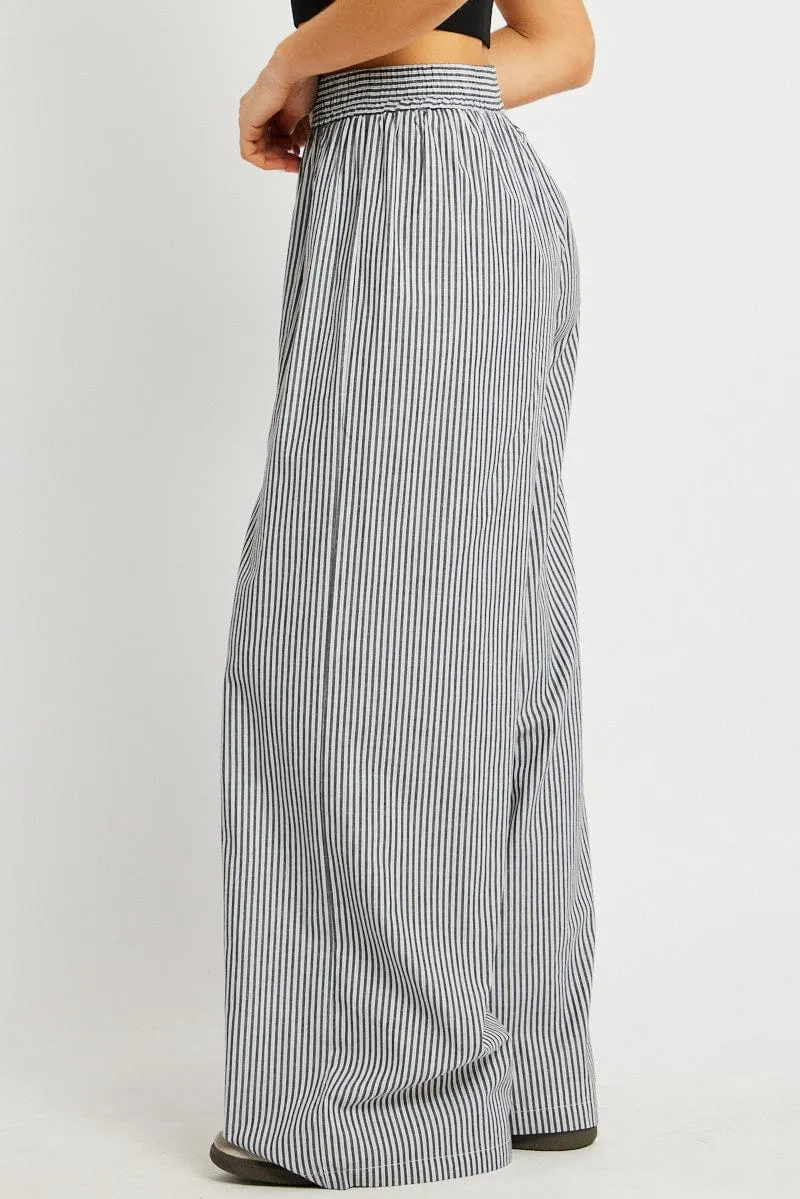 Grey Stripe Wide Leg Pants High Rise