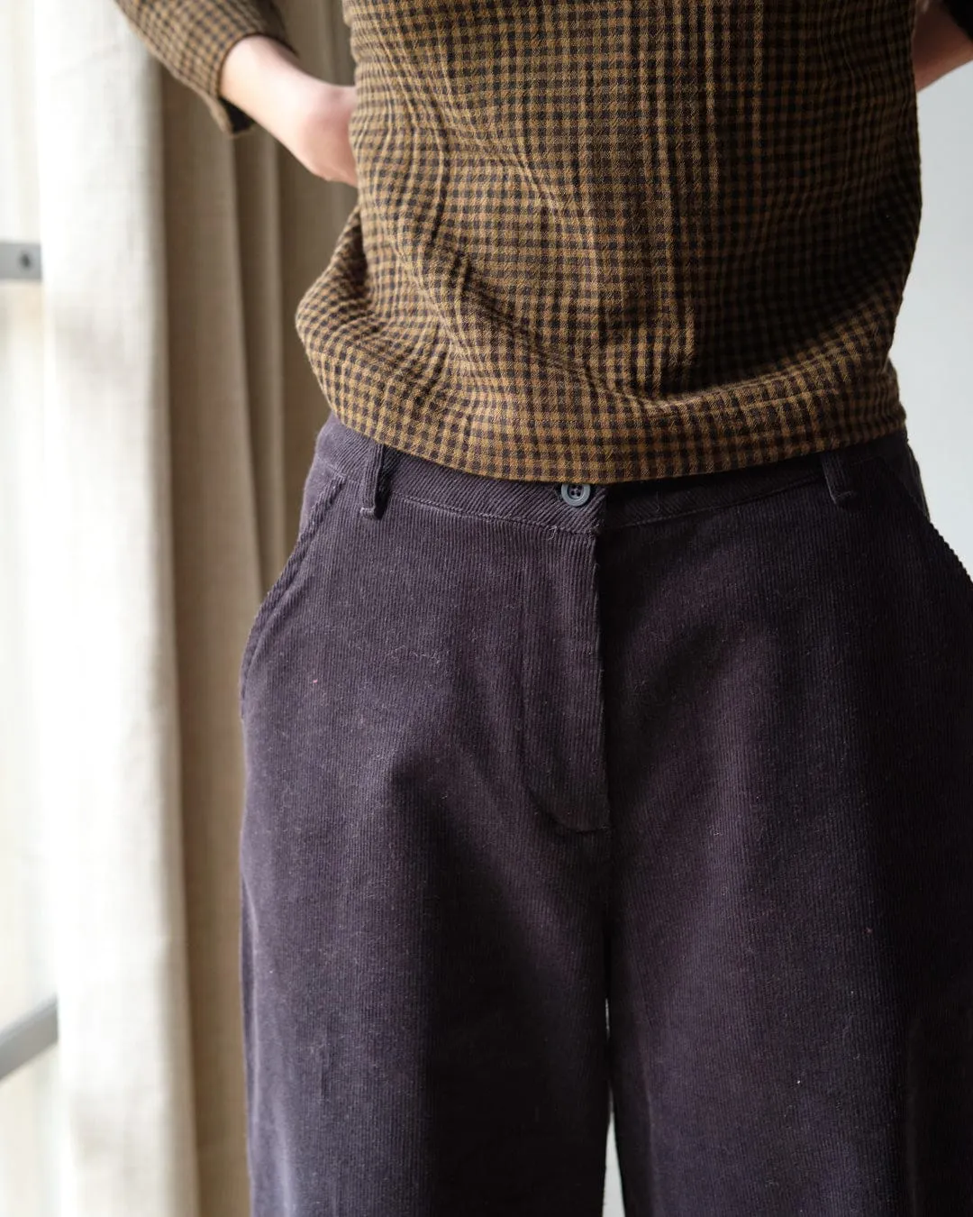 Harper Cotton Wide Leg Trousers | Grey Cord