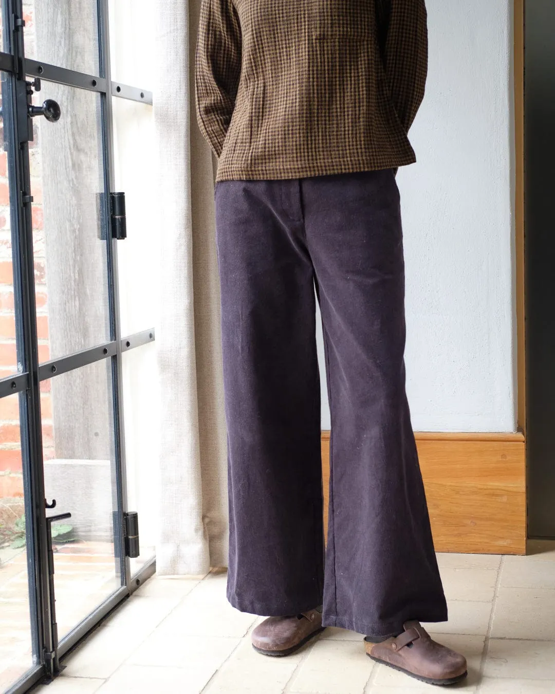 Harper Cotton Wide Leg Trousers | Grey Cord