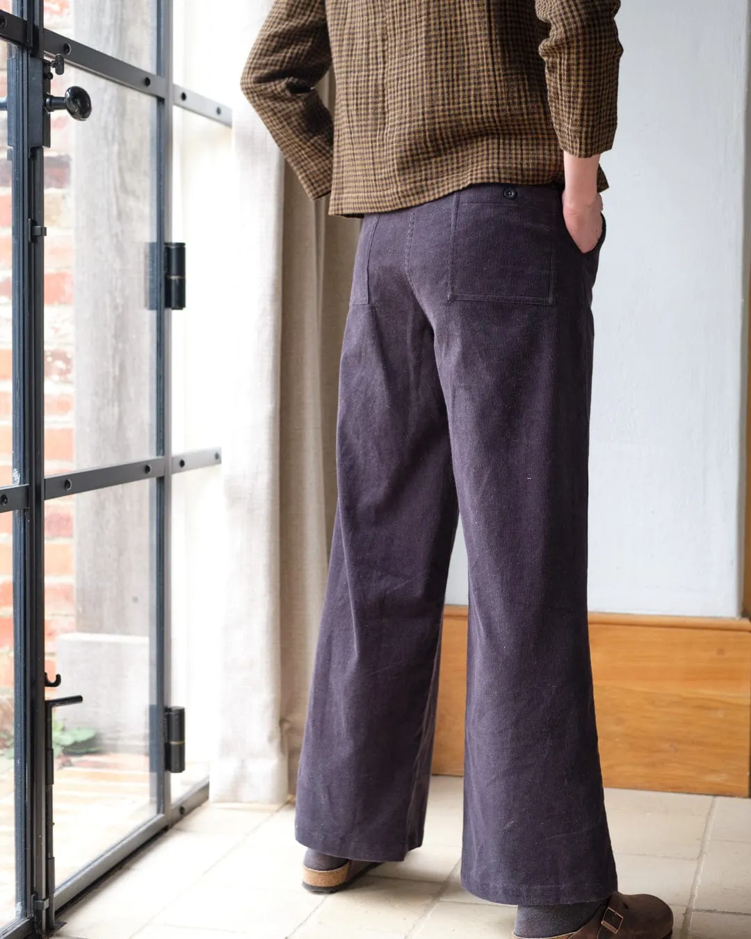 Harper Cotton Wide Leg Trousers | Grey Cord