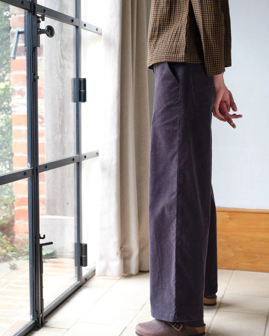 Harper Cotton Wide Leg Trousers | Grey Cord