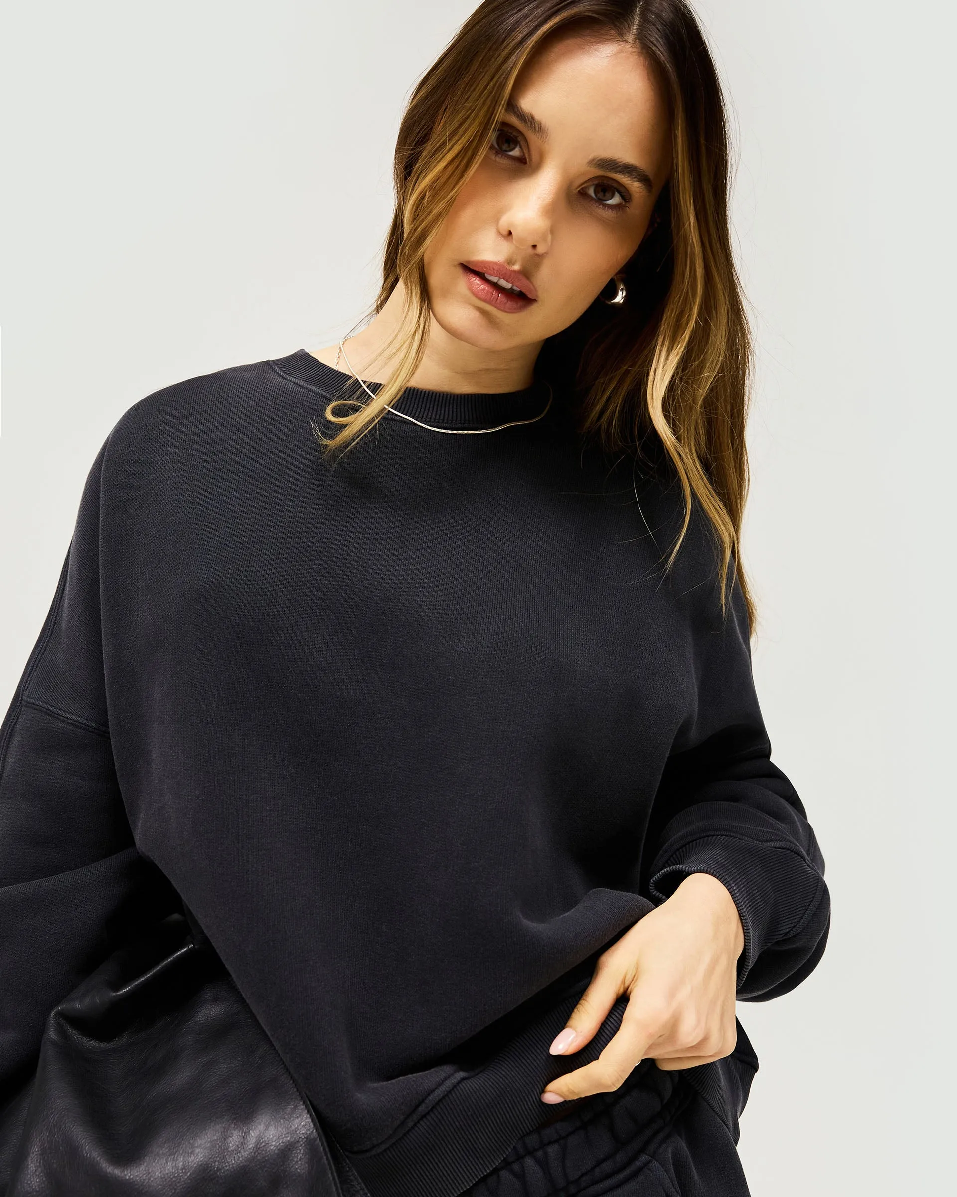 Initial V Notch Sweater - Washed Black