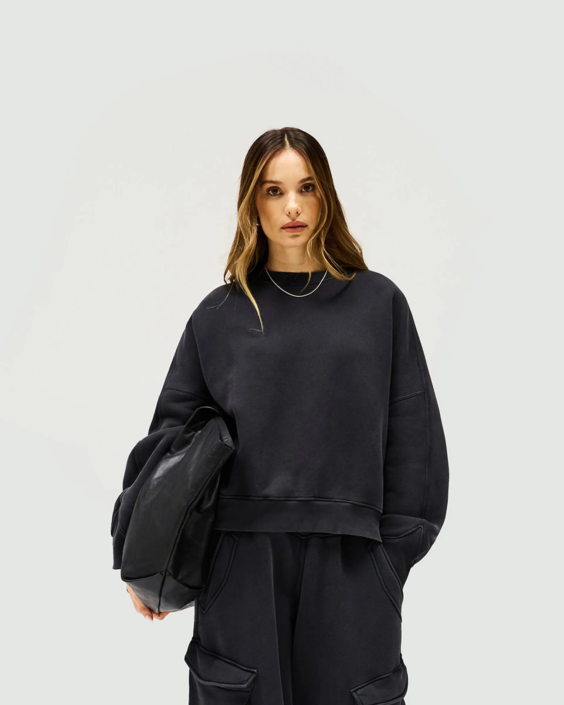 Initial V Notch Sweater - Washed Black