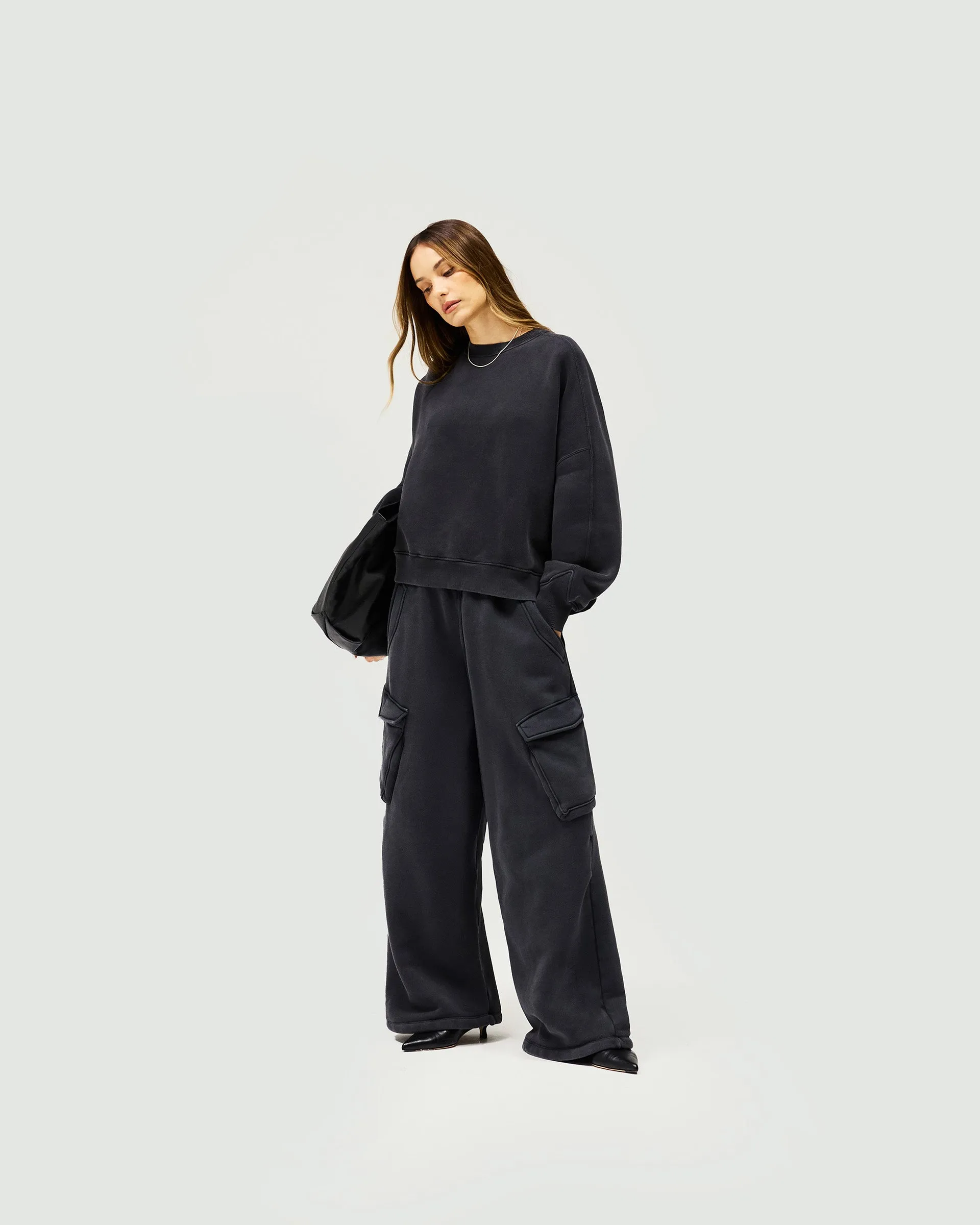Initial V Notch Sweater - Washed Black