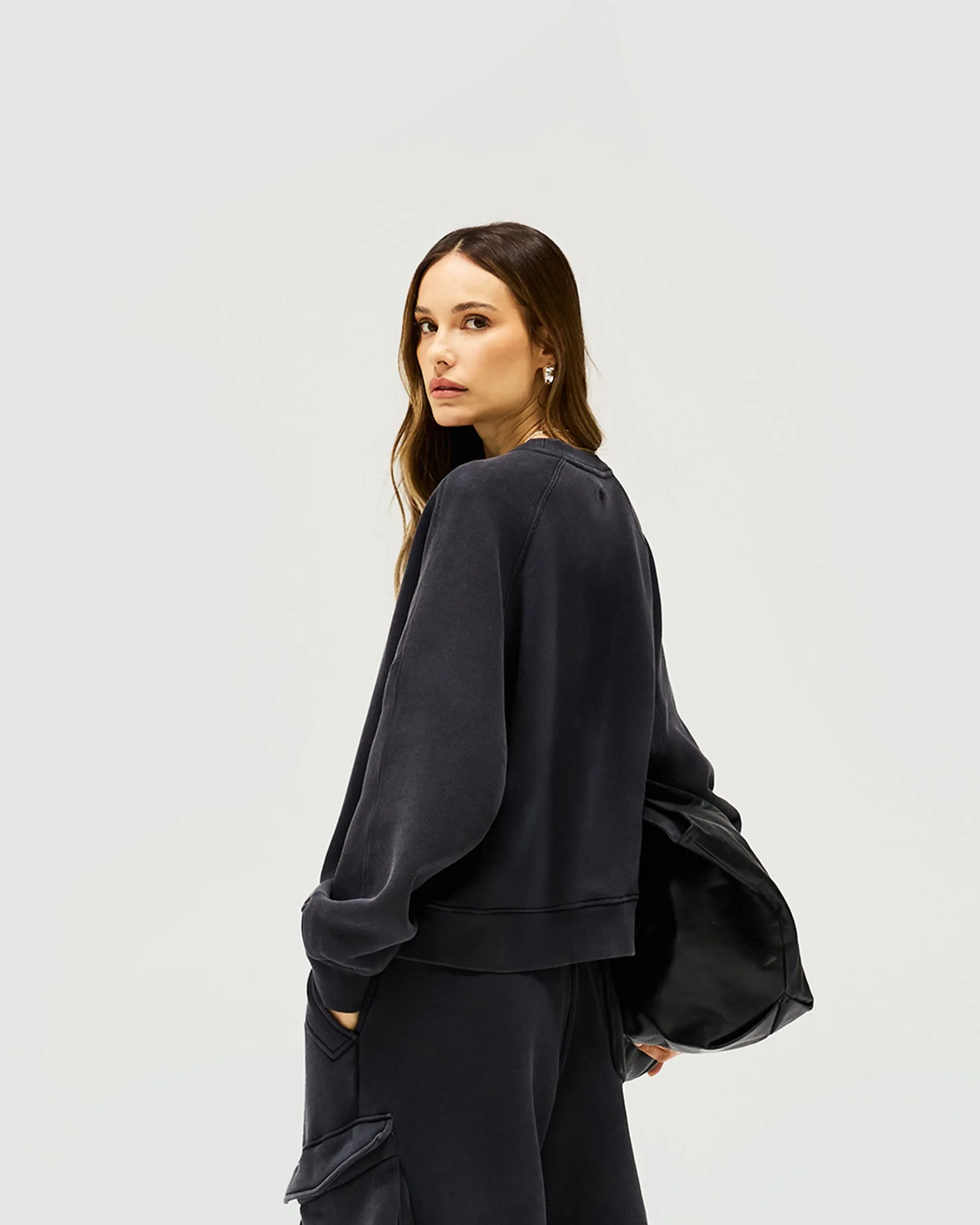 Initial V Notch Sweater - Washed Black