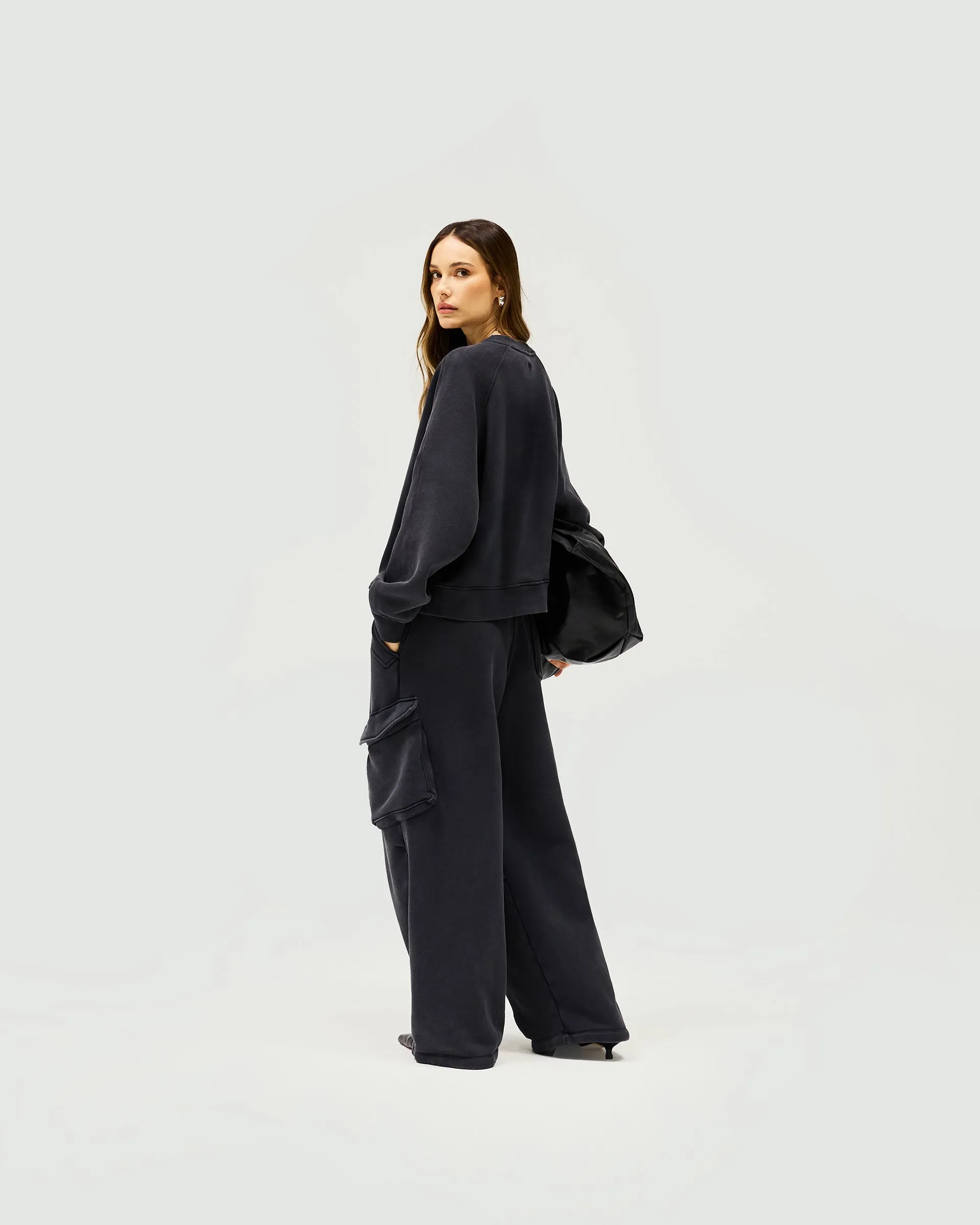 Initial V Notch Sweater - Washed Black