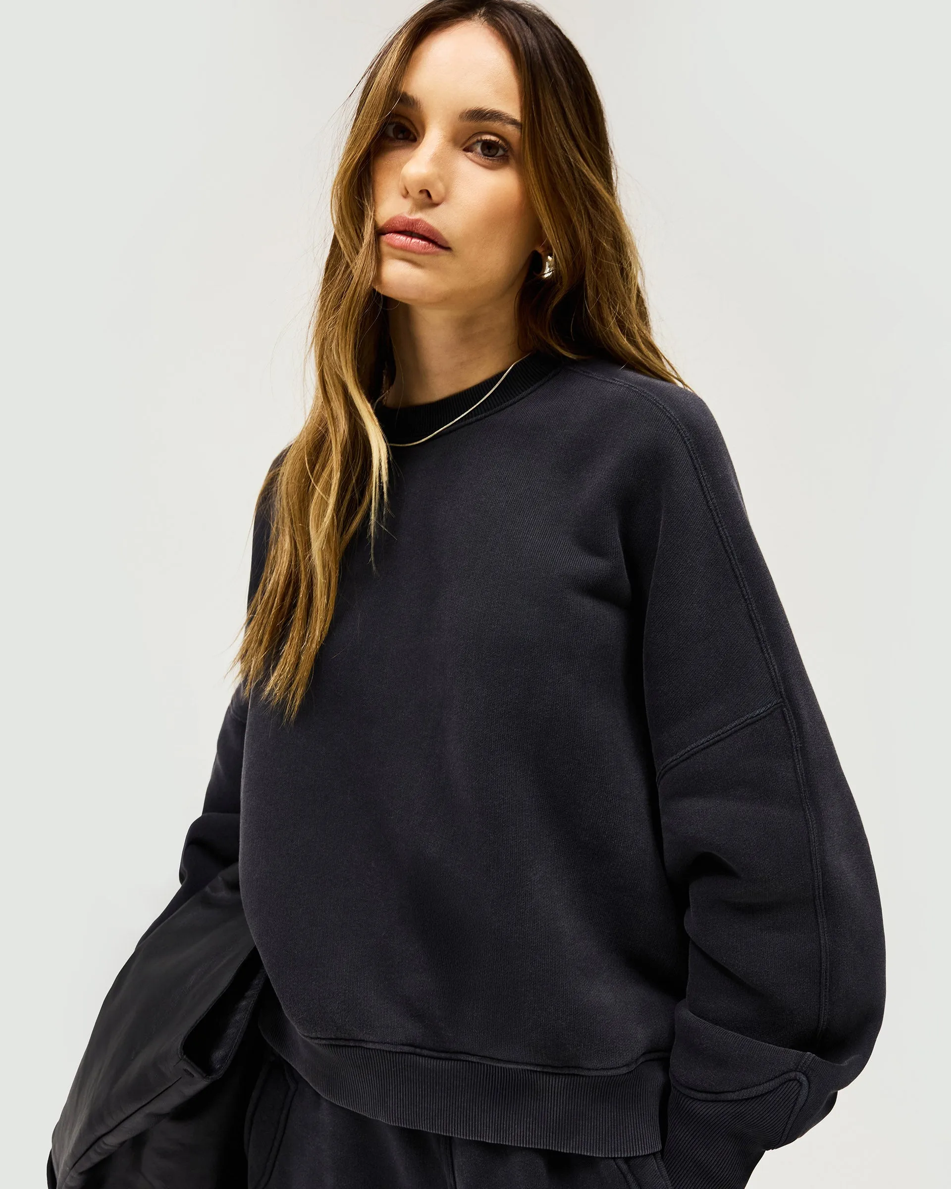 Initial V Notch Sweater - Washed Black
