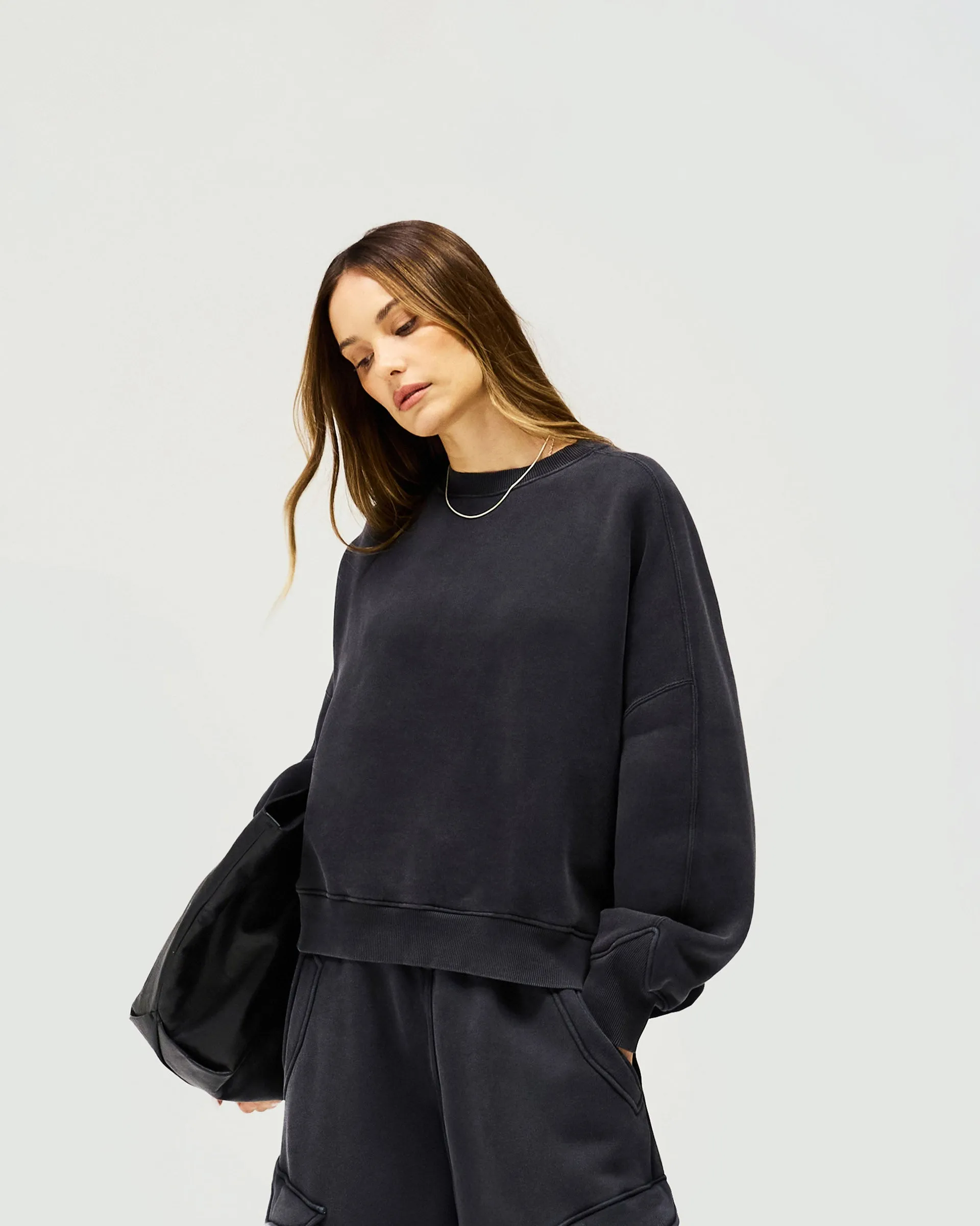 Initial V Notch Sweater - Washed Black
