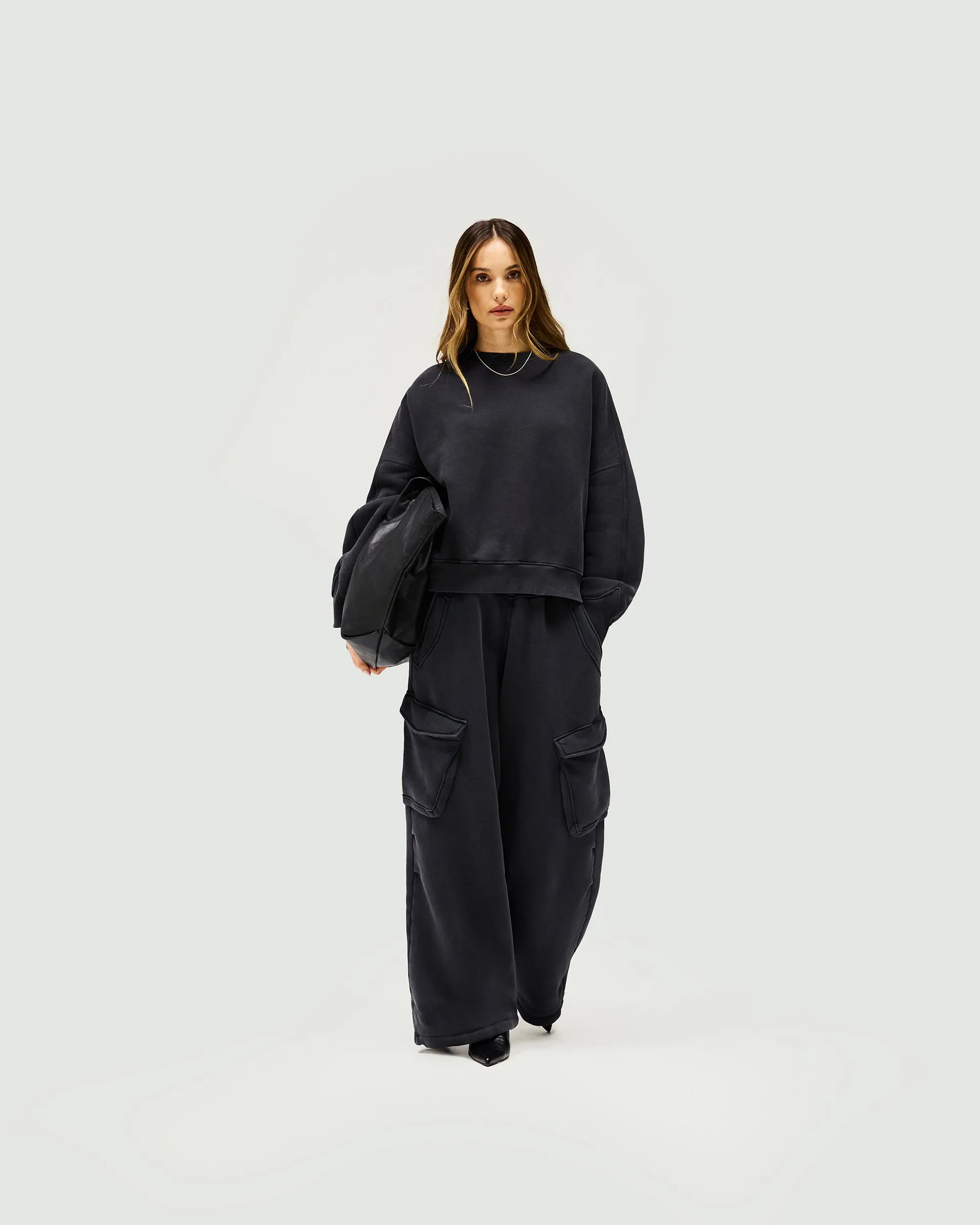 Initial V Notch Sweater - Washed Black