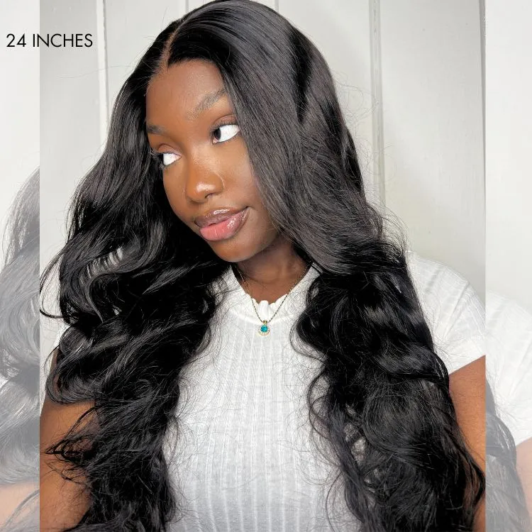Jet Black Loose Body Wave Glueless 5x5 Closure Lace Wig 100% Human Hair