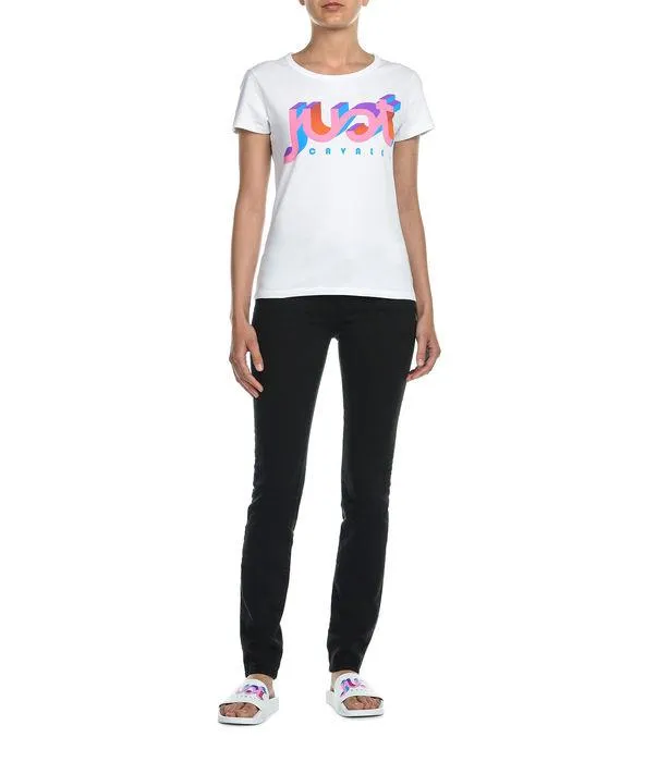 Just Cavalli Snake Embroidered High Waist Slim Fit Jeans