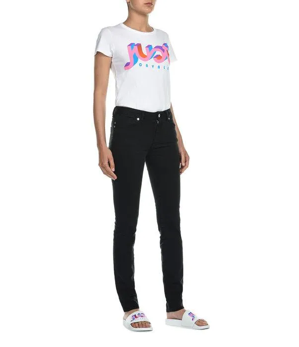 Just Cavalli Snake Embroidered High Waist Slim Fit Jeans
