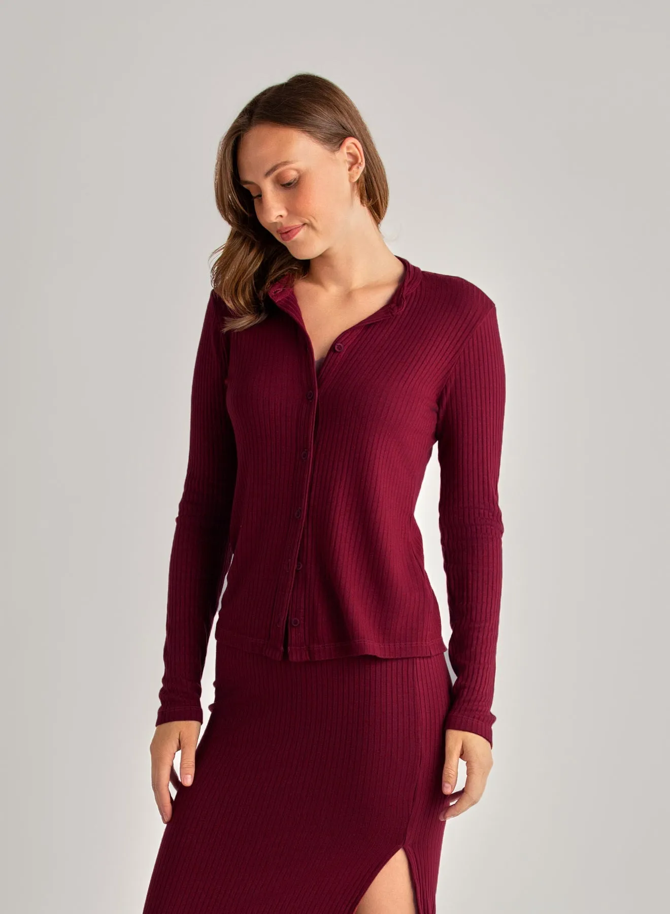 Knit Slim Fit Button Down - Deep Merlot