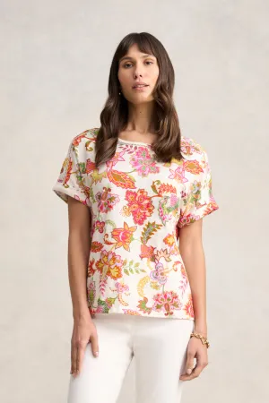 Ladder Trim Tee - Floral White Print