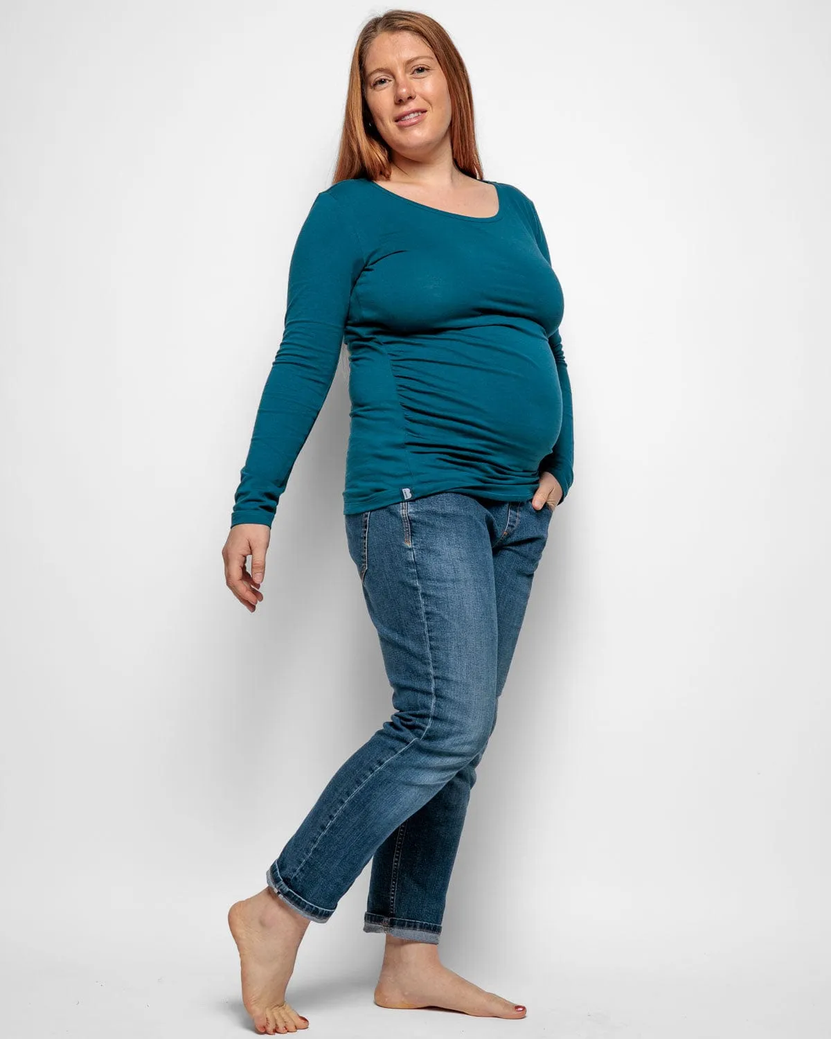 Maternity Cotton Long Sleeve Top | Teal