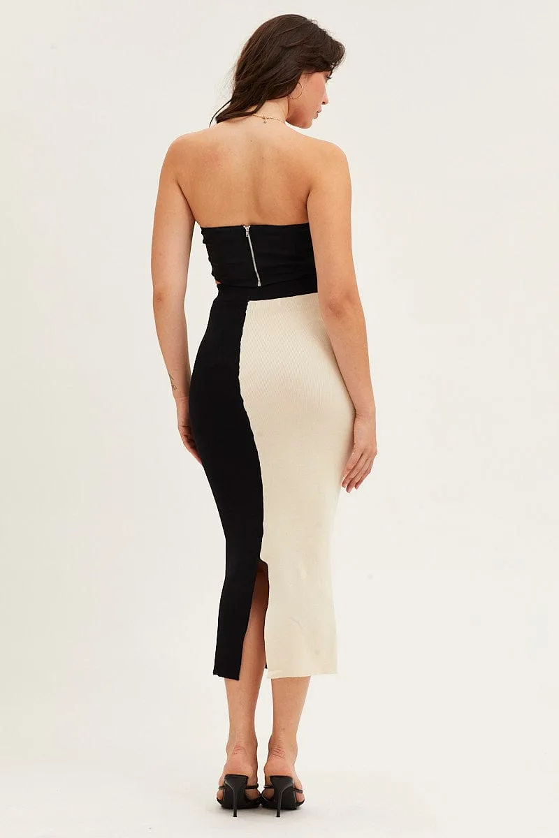 Multi Color Block Knit Midi Skirt