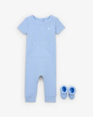 NIKE KID'S RIB KNIT BLUE ROMPER AND SOCKS SET